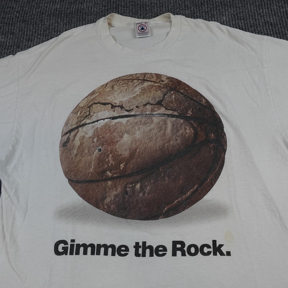 Vintage Basketball Shirt Mens XL White Gimme The Rock Graphic T-Shirt - Picture 2 of 12